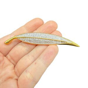 Vintage Jewelry Gold Tone Rhinestone Leaf Brooch Pin